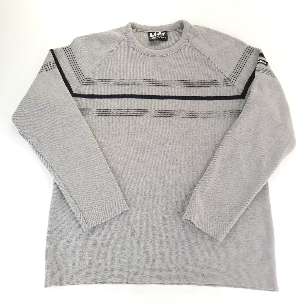 Vtg Lido of California‎ Wool Sweater Mens Large Slim Fit Gray and Black USA Made